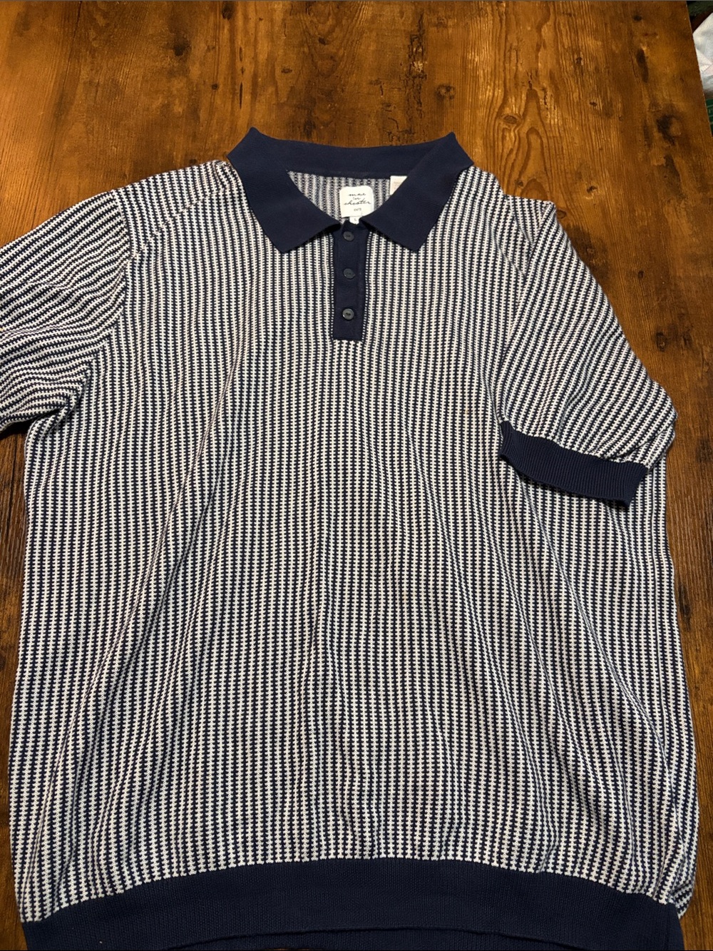 KNITSS Navy and White Textured Knit Polo